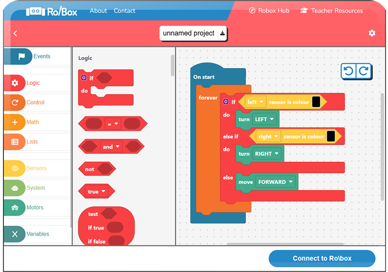 Screenshot of the Ro/Box block code editor